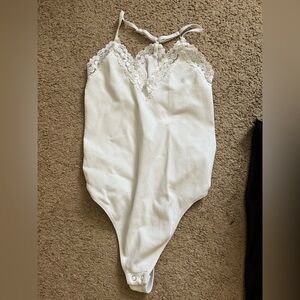 White Ribbed Lace Bodysuit